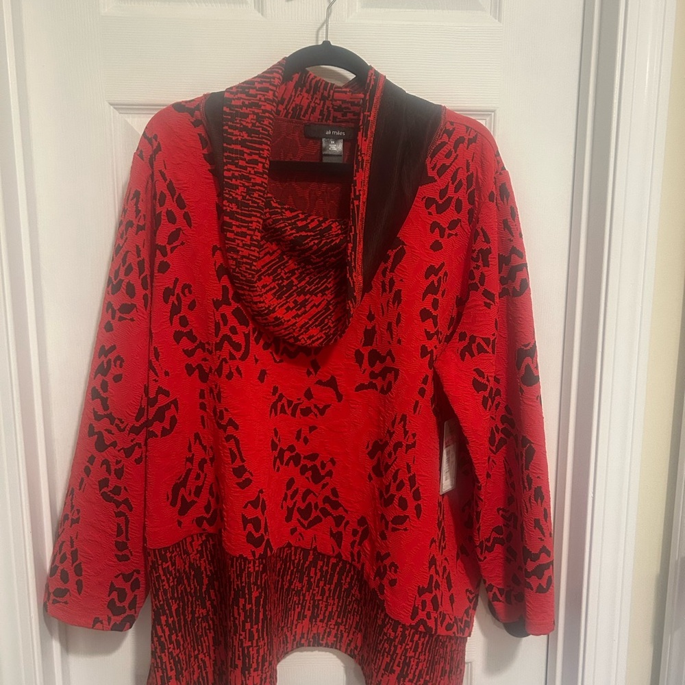 Ali Miles Red and Black Cowl Neck Sweater